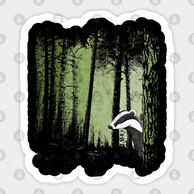 Romantic Twilight Forest with Badger Drawing Sticker by SkizzenMonster